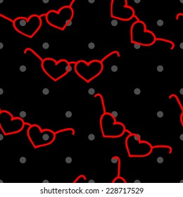 Seamless spectacles, glasses pattern, eyeglasses, specs pattern. Sunglasses. Heart-shaped glasses.