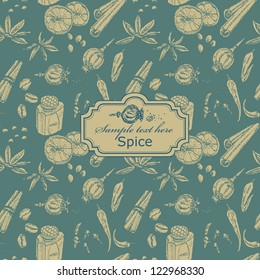 Seamless spice pattern with label in vector