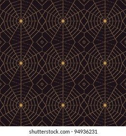 Seamless spider web pattern with golden beeds