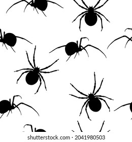 Seamless spiders background. Dangerous spiders vector background. Pattern for design poisonous spider contour vector. Simple vector background with spiders theme for halloween