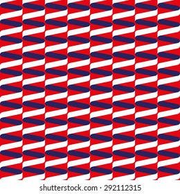 Seamless spiral ribbon wave pattern in red, white and blue