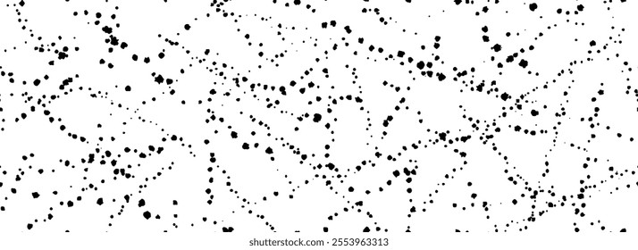 Seamless splashed dots background. Distressed sprinkled paint drops texture. Black grunge speckles grain wallpaper. Spatter watercolor repeated backdrop. Splattered dribbled particles print. Vector