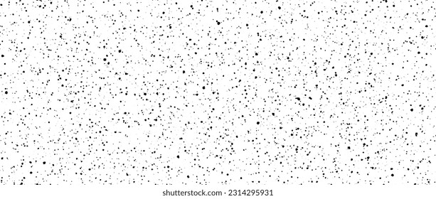 Seamless splashed dots pattern. Black noise grain repeating texture. Particles, splashes, drops, pieces, specks, speckles wallpaper. Random grunge grit background. Vector backdrop