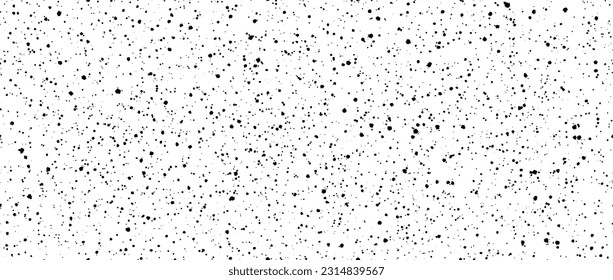 Seamless splashed dots pattern. Black noise grain repeating texture. Particles, splashes, drops, pieces, specks, speckles wallpaper. Random grunge gritty background. Vector backdrop