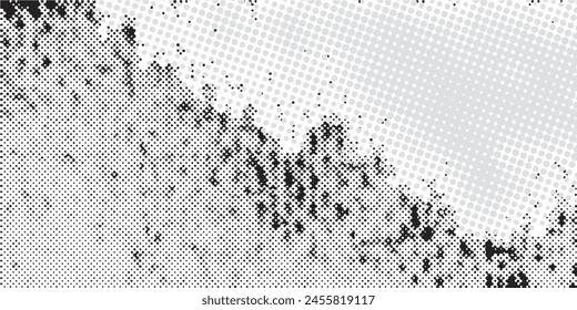 Seamless splashed dots pattern. Black noise grain repeating texture. Particles, splashes, drops, pieces, specks, speckles wallpaper. Random grunge grit background.