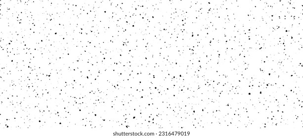 Seamless splashed dots texture. Black noise grain repeating pattern. Particles, splashes, drops, pieces, specks, speckles wallpaper. Random grunge gritty background. Vector backdrop