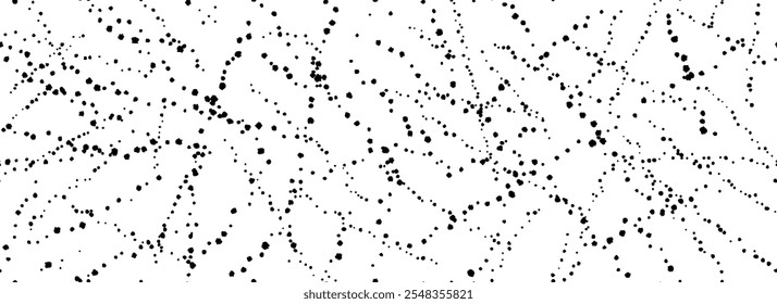 Textura de puntos salpicados sin costuras. Fondo de gota de pintura rociada de socorro. Grano negro grunge Fondo de pantalla moteado. Fondo repetido de acuarela de salpicadura. Vector salpicado de partículas, gotas, suciedad