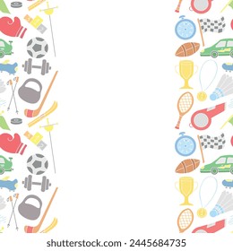 Seamless sport frame. Background with sports icons. Doodle sport illustration
