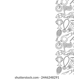 Seamless sport frame. Background with sports icons. Doodle sport illustration