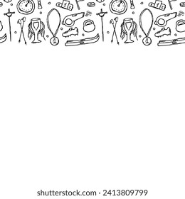 Seamless sport frame. Doodle illustration with sport icons. background with sports equipment