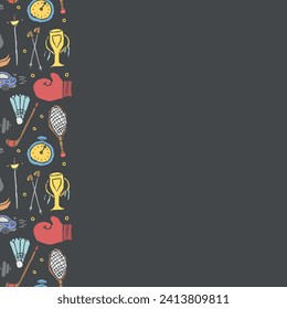 Seamless sport frame. Doodle illustration with sport icons. background with sports equipment