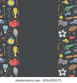 Seamless sport frame. Doodle illustration with sport icons. background with sports equipment