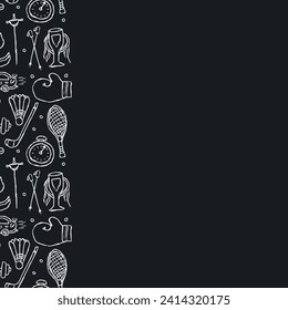 Seamless sport frame. Doodle illustration with sport icons. background with sports equipment
