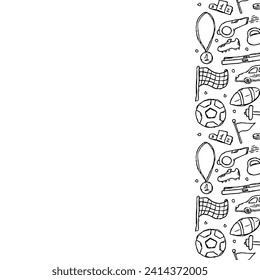 Seamless sport frame. Doodle illustration with sport icons. background with sports equipment