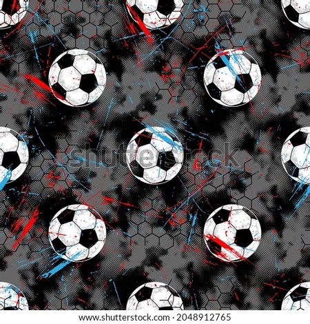 Seamless sport grunge pattern for boys with soccer ball and grunge texture