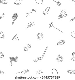 Seamless sport pattern. Background with sports icons. Doodle sport illustration
