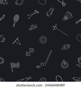 Seamless sport pattern. Background with sports icons. Doodle sport illustration