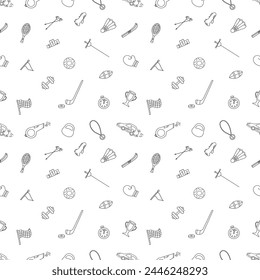 Seamless sport pattern. Background with sports icons. Doodle sport illustration