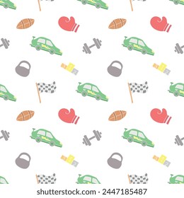 Seamless sport pattern. Background with sports icons. Doodle sport illustration