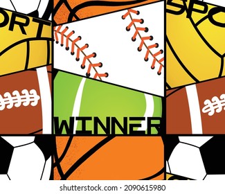 Seamless sport pattern with balls. Repeated backdrop for fashion clothes, t shirt, child, paper. Creative grunge design isolated on white
