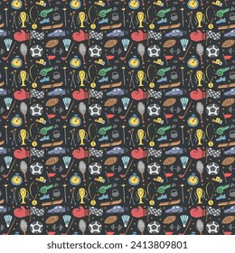Seamless sport pattern. Doodle illustration with sport icons. background with sports equipment