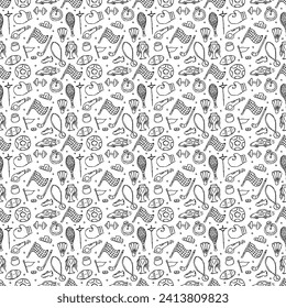 Seamless sport pattern. Doodle illustration with sport icons. background with sports equipment