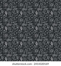 Seamless sport pattern. Doodle illustration with sport icons. background with sports equipment