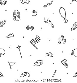 Seamless sport pattern. Doodle illustration with sport icons. background with sports equipment