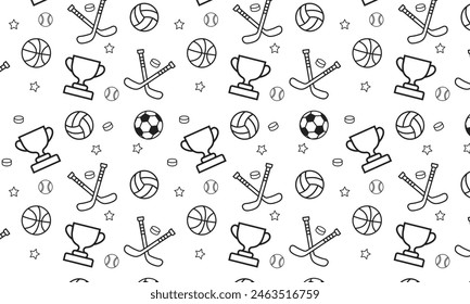 Nahtloses Sportmuster. Doodle Illustration mit Sport-Icons. Hintergrund mit Sportgeräten