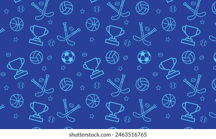Patrón deportivo sin costuras. Ilustración del doodle con los iconos del deporte. fondo con el equipo deportivo