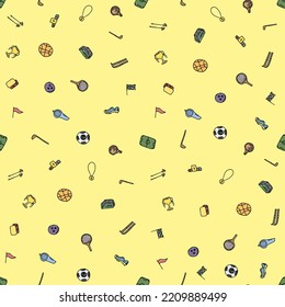 Seamless sport pattern. Doodle vector with sport icons. Vintage sport background