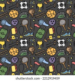 Seamless sport pattern. Doodle vector with sport icons. Vintage sport background