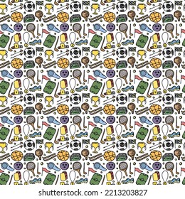 Seamless sport pattern. Doodle vector with sport icons. Vintage sport background