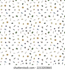 Seamless sport pattern. Doodle vector with sport icons. Vintage sport background