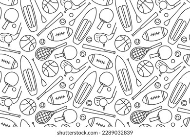 seamless sport pattern with SUP board, tennis, golf, basketball, rugby, baseball icons- vector illustration