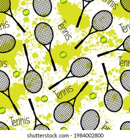 Seamless sport pattern with tennis rackets on blots