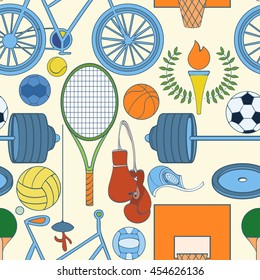 Seamless sport Rio 2016 pattern can be used for wallpaper website background wrapping paper. Brazil Summer 2016. Games in Rio de Janeiro. Rio sport games background 2016. Sport equipment pattern