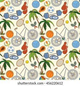 Seamless sport Rio 2016 pattern can be used for wallpaper website background wrapping paper. Brazil Summer 2016. Games in Rio de Janeiro. Rio sport games background 2016. Sport equipment pattern