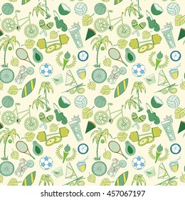 Seamless sport Rio 2016 pattern can be used for wallpaper website background wrapping paper. Brazil Summer 2016. Games in Rio de Janeiro. Rio sport games background 2016. Sport equipment pattern