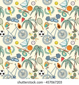 Seamless sport Rio 2016 pattern can be used for wallpaper website background wrapping paper. Brazil Summer 2016. Games in Rio de Janeiro. Rio sport games background 2016. Sport equipment pattern