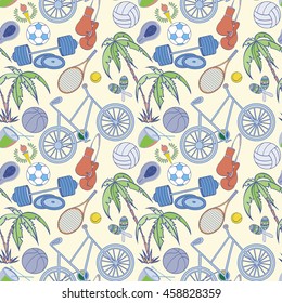 Seamless sport Rio 2016 pattern can be used for wallpaper website background wrapping paper. Brazil Summer 2016. Games in Rio de Janeiro. Rio sport games background 2016. Sport equipment pattern