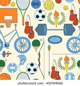 Seamless sport Rio 2016 pattern can be used for wallpaper website background wrapping paper. Brazil Summer 2016. Games in Rio de Janeiro. Rio sport games background 2016. Sport equipment pattern