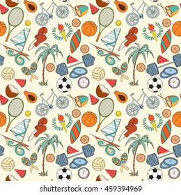 Seamless sport Rio 2016 pattern can be used for wallpaper website background wrapping paper. Brazil Summer 2016. Games in Rio de Janeiro. Rio sport games background 2016. Sport equipment pattern