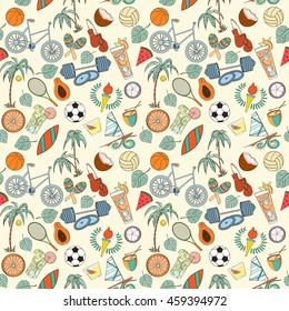 Seamless sport Rio 2016 pattern can be used for wallpaper website background wrapping paper. Brazil Summer 2016. Games in Rio de Janeiro. Rio sport games background 2016. Sport equipment pattern