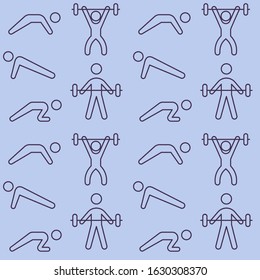 Seamless sport training pattern. Gym exercise icons pattern background. Vector graphics