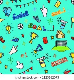 Seamless sports patterns with colorful football doodles