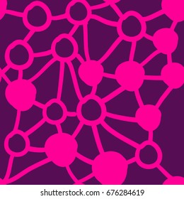 Seamless spots and connecting lines in pink color pattern, all-over print