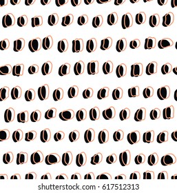 Seamless spotted abstract pattern. Hand painted brush strokes black dots on a white background. Background for textile or book covers, manufacturing, wallpapers, print, gift wrap.