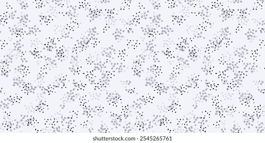 Seamless spotted pattern. Black and white grey background vector. Hand drawn sketch. Plain ornament with abstract shape random dots, spots, drops, snowflakes 