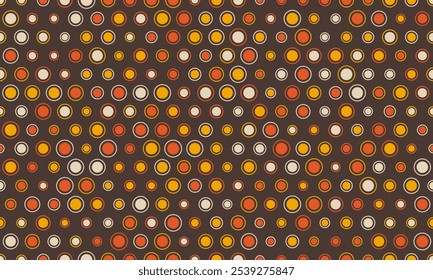 Seamless spotted pattern with colorful round shapes, ideal for abstract backgrounds, wallpaper, or textile prints with a geometric touch.